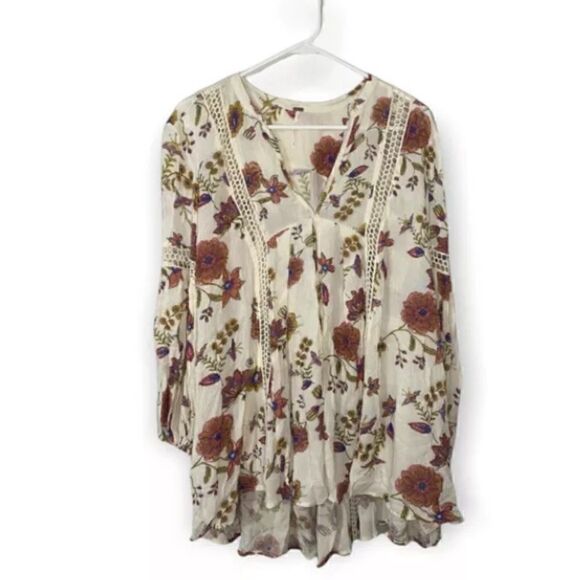 Free People Just the Two of Us Ivory Floral Printed Tunic Sz XS Boho Flowy - Picture 3 of 8
